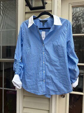 NWT White House Black Market (WHBM) Cuffed Poplin Shirt, Sz 12 Runs Small, Fit M